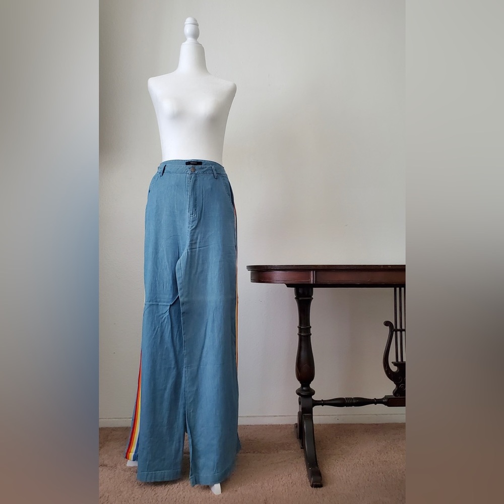 Forever 21 wide leg pants with rainbow detail
